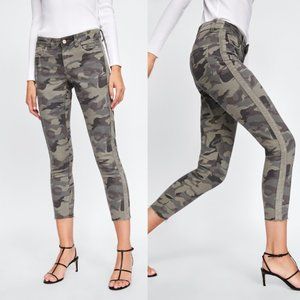 Zara | Green Camo Distressed Tuxedo Striped Jeans